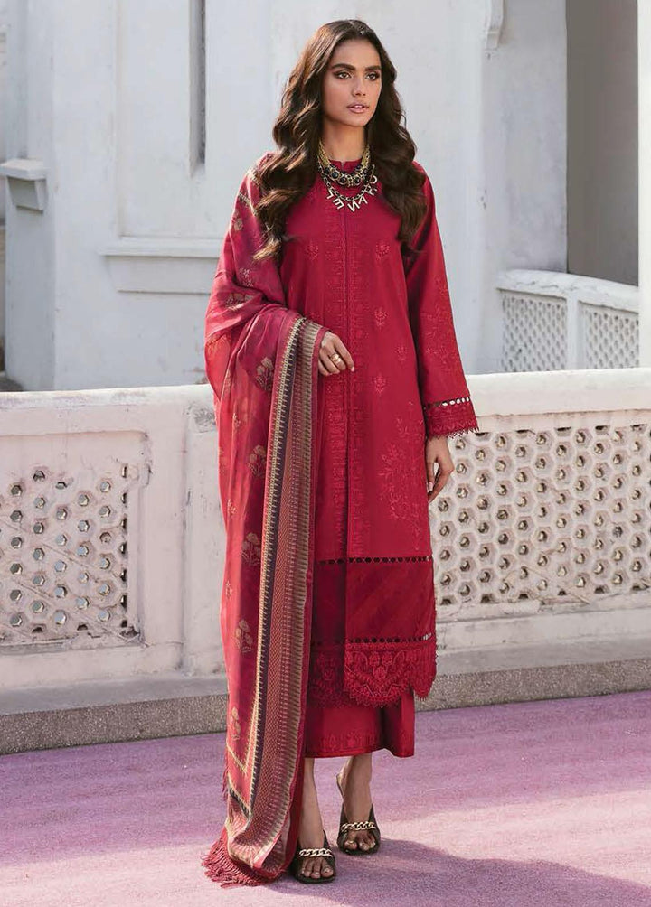 Lamhay By Afrozeh Embroidered Lawn Suits Unstitched 3 Piece AF23L 008 Crimson - Luxury Collection