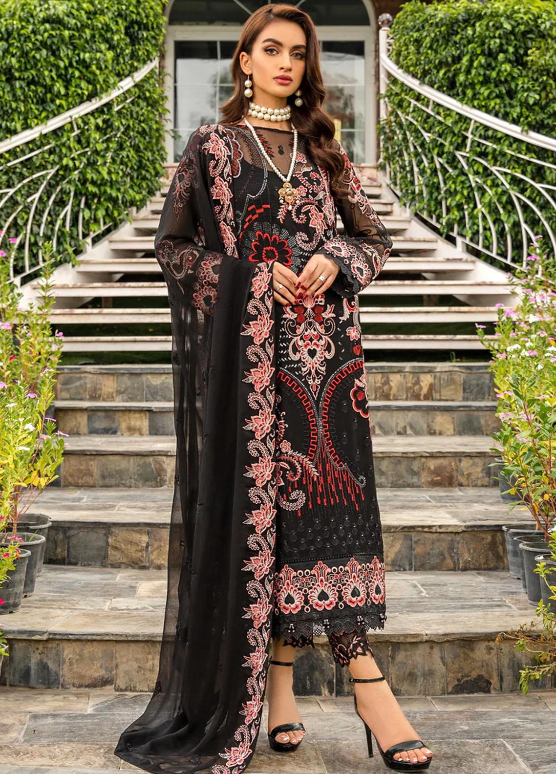 Mah-e-Meer by Meeral Embroidered Khaadi Net Suits Unstitched 3 Piece MRL24M Nargis - Summer Collection