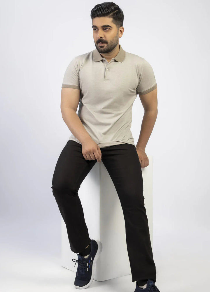 Lamorado Cotton Casual Men T-Shirt - Beige Yarn Dyed Polo Basic