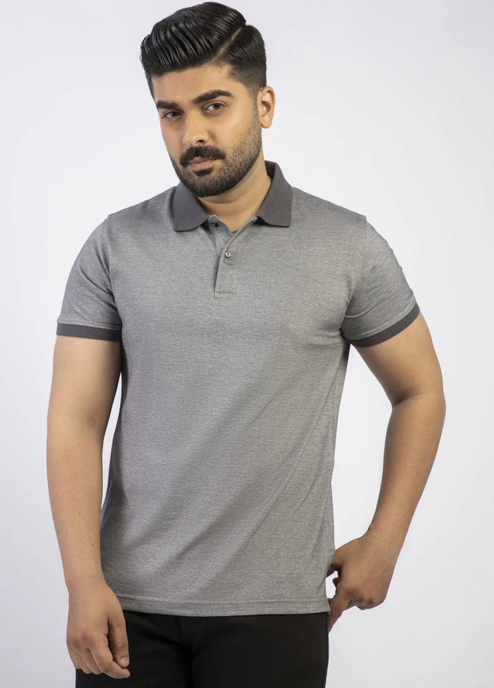 Lamorado Cotton Casual Men T-Shirt - Grey Yarn Dyed Polo Basic
