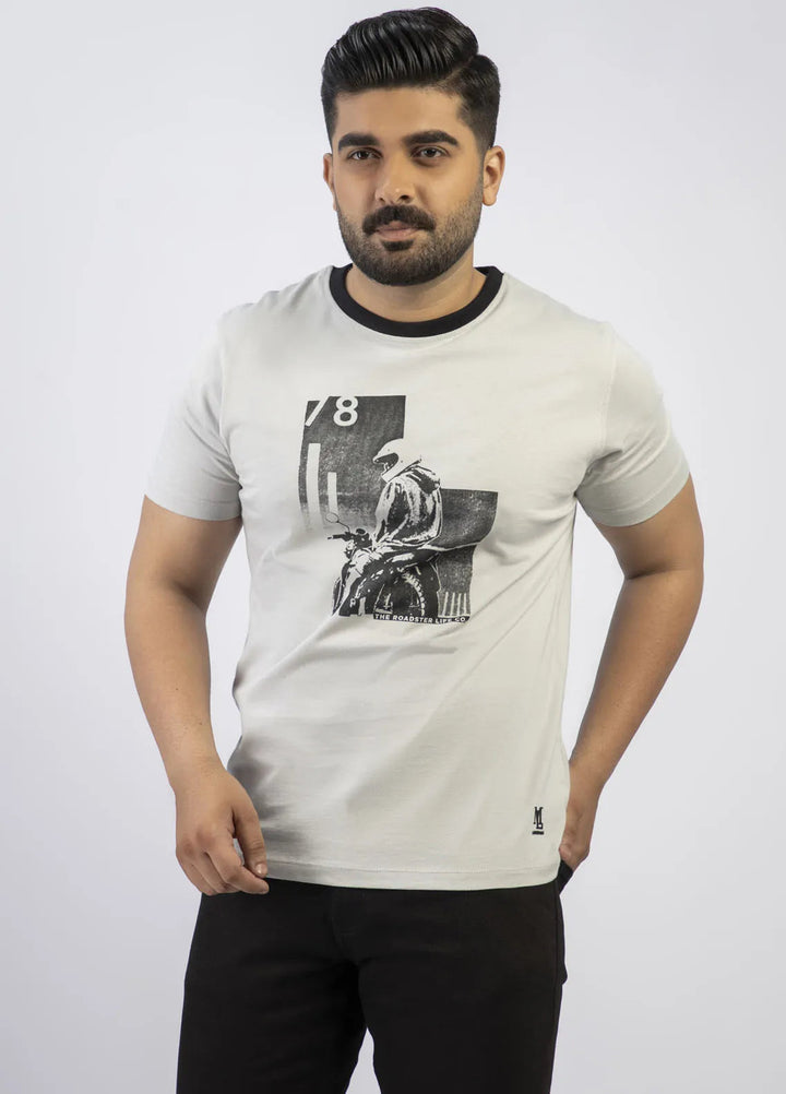 Lamorado Cotton Casual Men T-Shirt - Light Grey Graphic