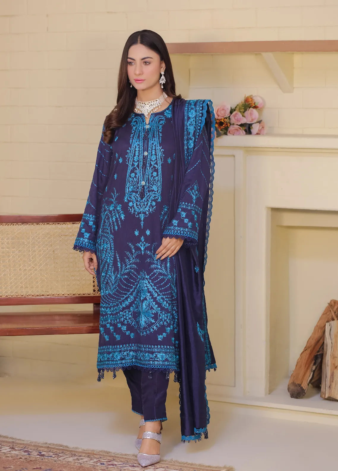 Adaa By Mahnoor Embellished Raw Silk Suits Unstitched 2 Piece Hot Pink - Festive Collection main image 0