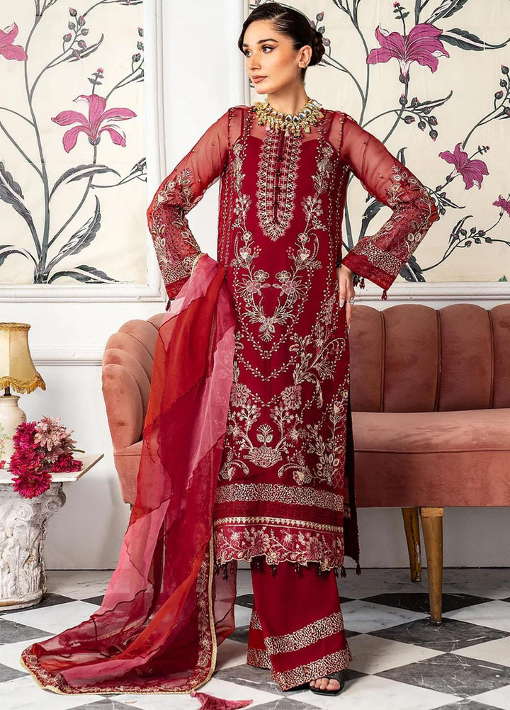Lehriya By Meeral Embroidered Organza Suits Unstitched 3 Piece MRL24L Qirmiz - Formal Collection