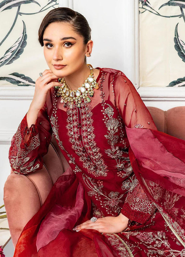 Lehriya By Meeral Embroidered Organza Suits Unstitched 3 Piece MRL24L Qirmiz - Formal Collection