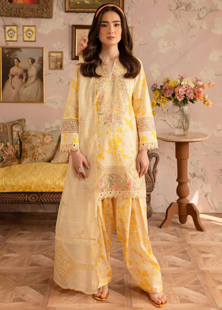 Leila by Mahnur Embroidered Lawn Suits Unstitched 3 Piece MN24LP D-03 Butter Cup - Summer Collection