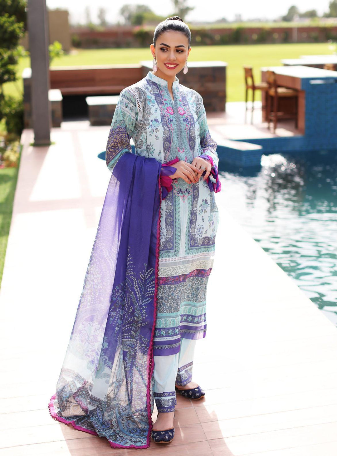 Lila By Sable Vogue Embroidered Lawn Suits Unstitched 3 Piece SV22L SAL-03-B - Summer Collection