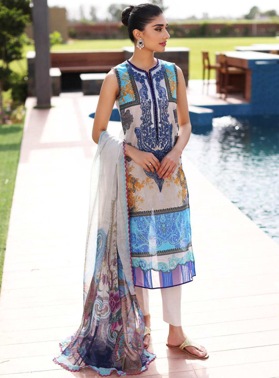 Lila By Sable Vogue Embroidered Lawn Suits Unstitched 2 Piece SV22L SAL-18-B - Summer Collection