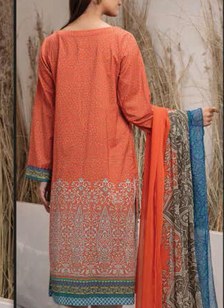 LimeLight Embroidered Lawn Suits Unstitched 2 Piece LL21E U1262 Orange - Summer Collection