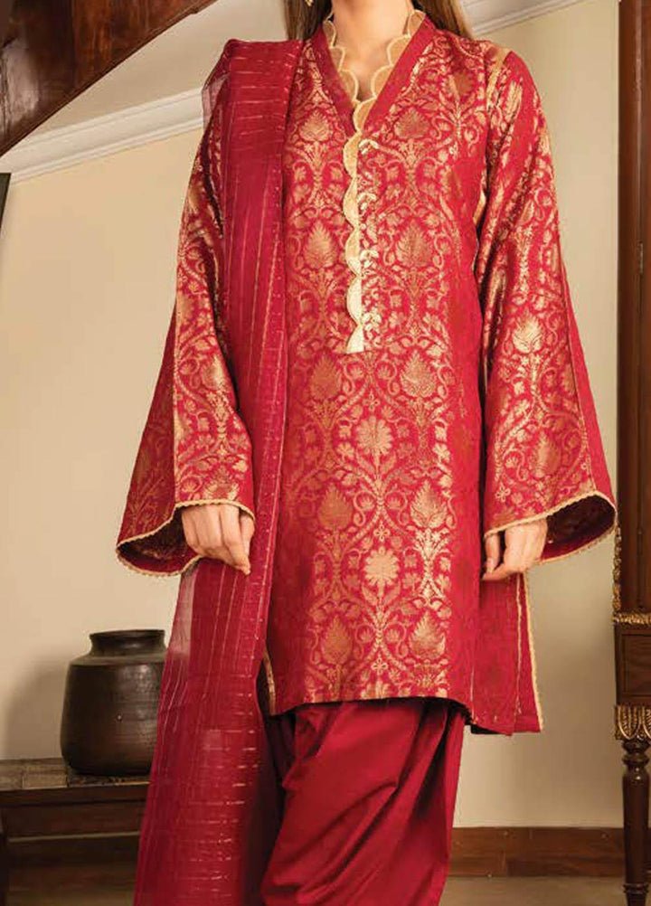 LimeLight Printed Jacquard Suits Unstitched 2 Piece LL21S U-1098 RED - Summer Collection