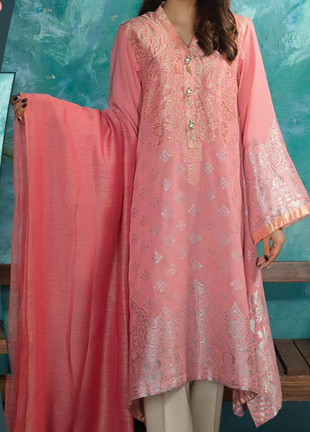 LimeLight Printed Jacquard Suits Unstitched 2 Piece LL21S U-1198 D-PINK - Summer Collection