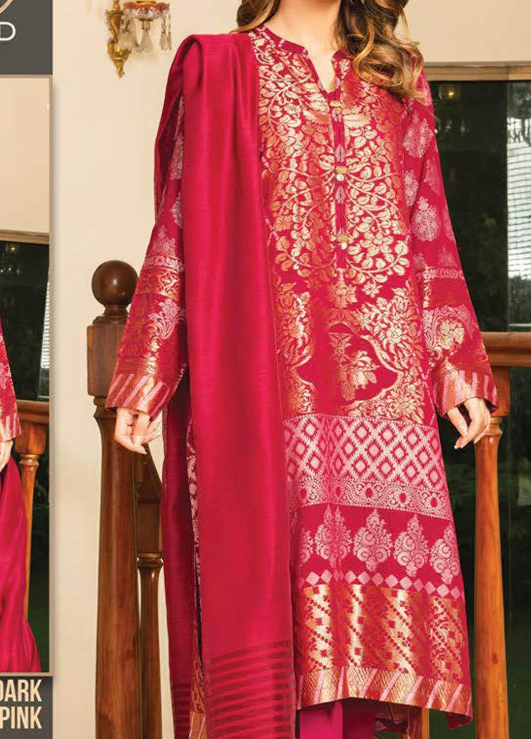 LimeLight Printed Jacquard Suits Unstitched 2 Piece LL21S U-1199 DARK PINK - Summer Collection