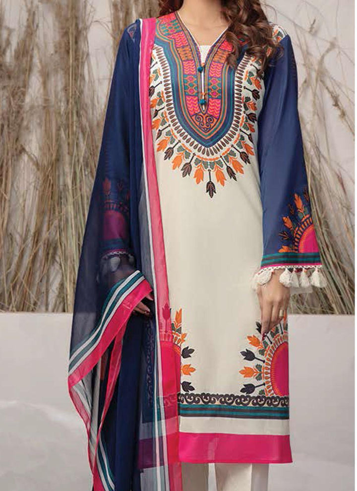 LimeLight Printed Lawn Suits Unstitched 2 Piece LL21US U1434 Off White - Summer Collection