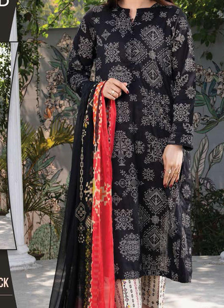 LimeLight Printed Lawn Suits Unstitched 3 Piece LL21US U1438 Black - Summer Collection