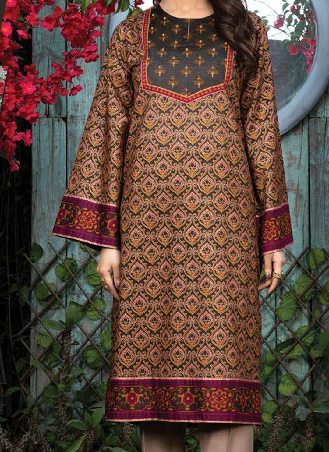 LimeLight Printed Lawn  Unstitched Kurties LL21US U1520 Brown - Summer Collection