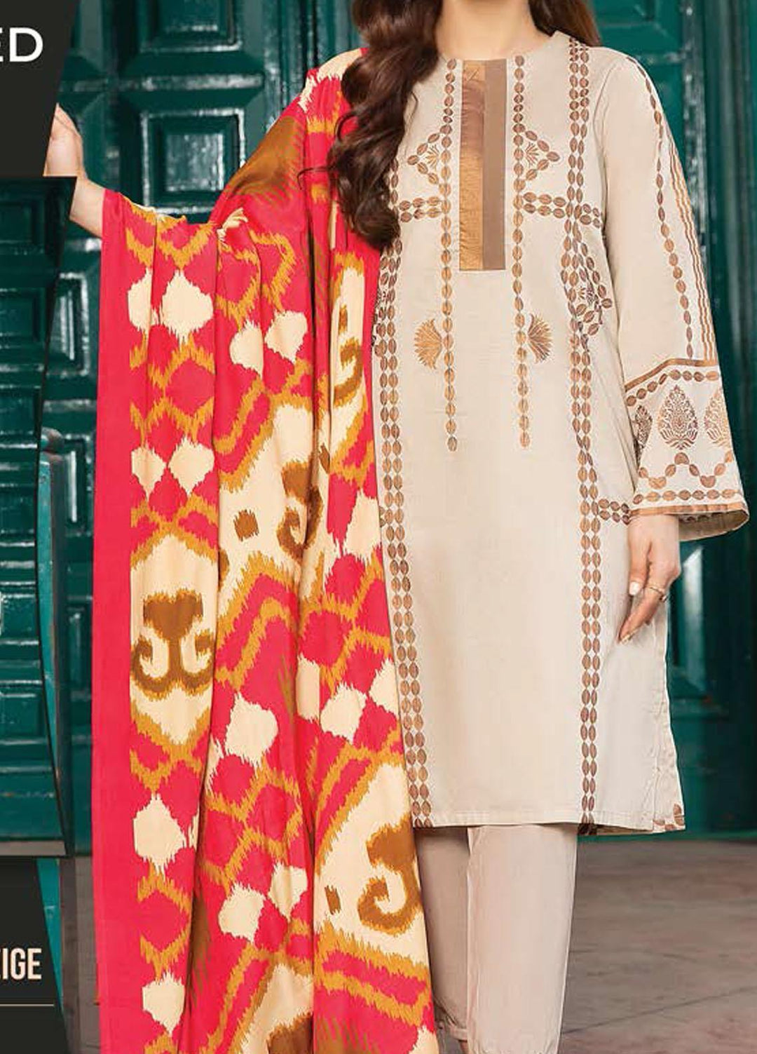 LimeLight Printed Lawn Suits Unstitched 2 Piece LL21SE U0936 Beige - Summer Collection