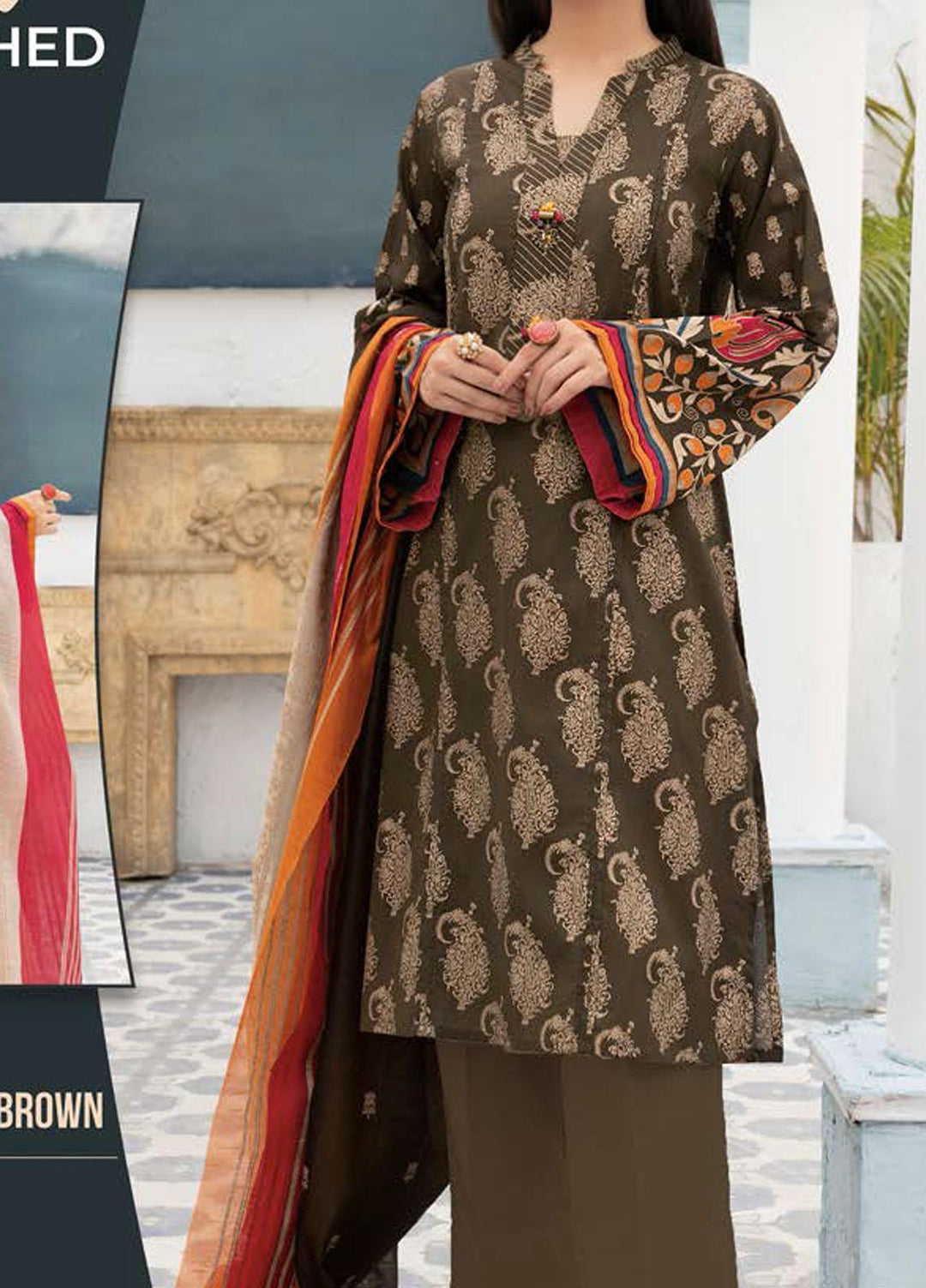 LimeLight Printed Lawn Suits Unstitched 3 Piece LL21SE U1204 Brown - Summer Collection
