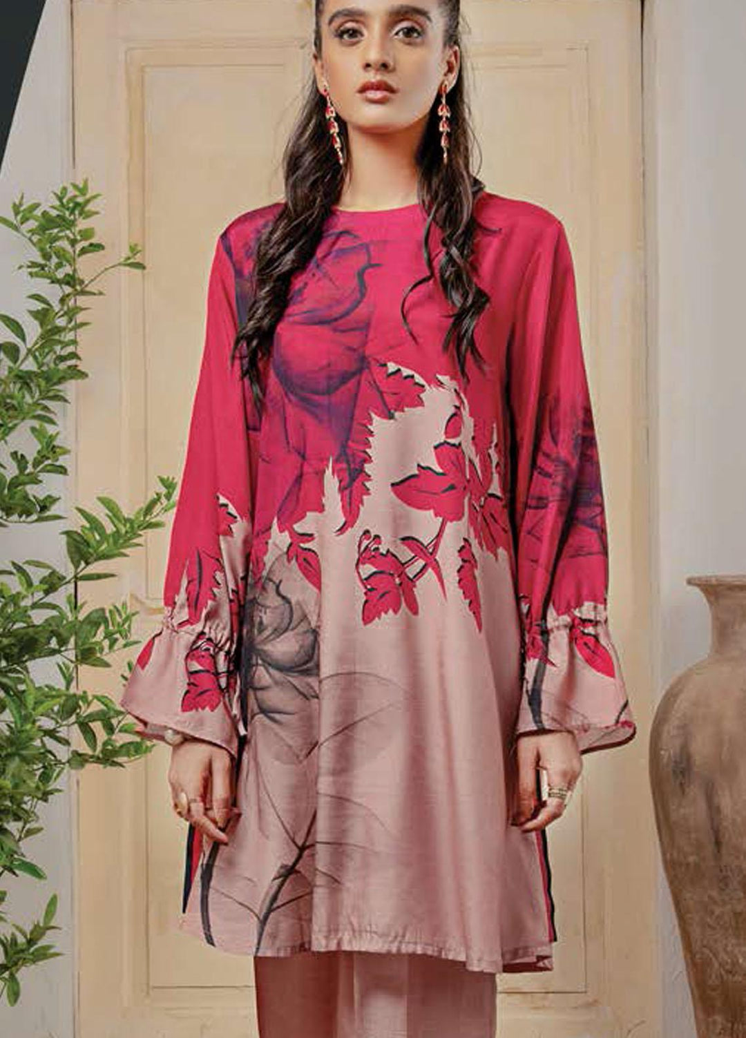 LimeLight Printed Raw Silk Unstitched Kurties LL21SE U1362 Fuchia Pink - Summer Collection