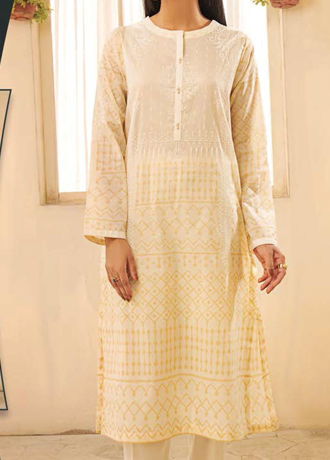 LimeLight Printed Lawn Unstitched Kurties LL21SE U1413 Off White - Summer Collection