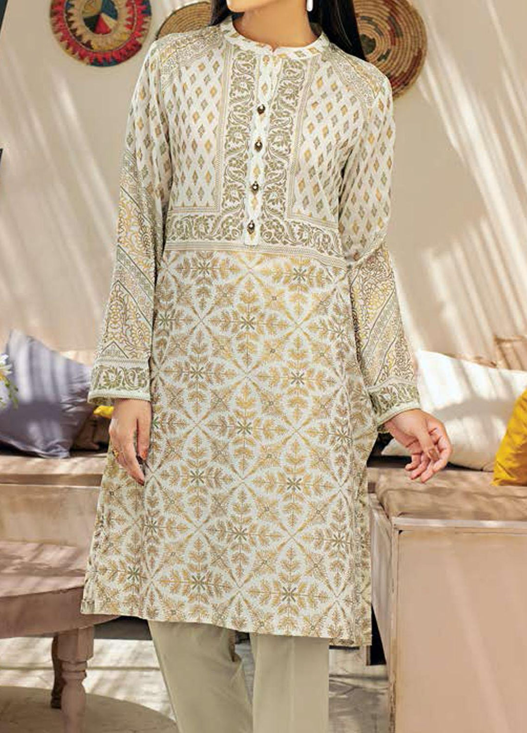 LimeLight Printed Lawn Unstitched Kurties LL21SE U1417 Off White - Summer Collection