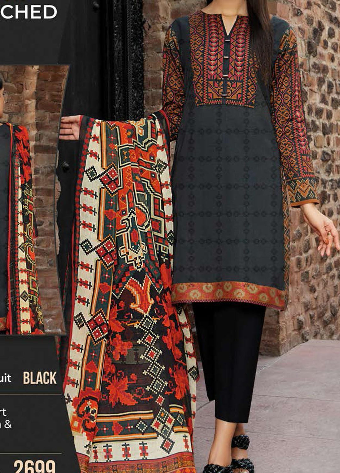 LimeLight Texture Lawn Suits Unstitched 3 Piece LL21SE U1461 Black - Summer Collection