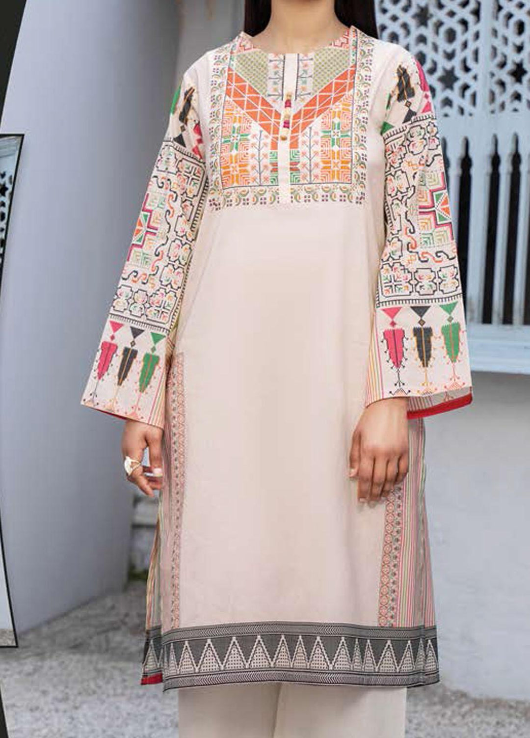 LimeLight Printed Lawn Unstitched Kurties LL21SE U1495 Beige - Summer Collection