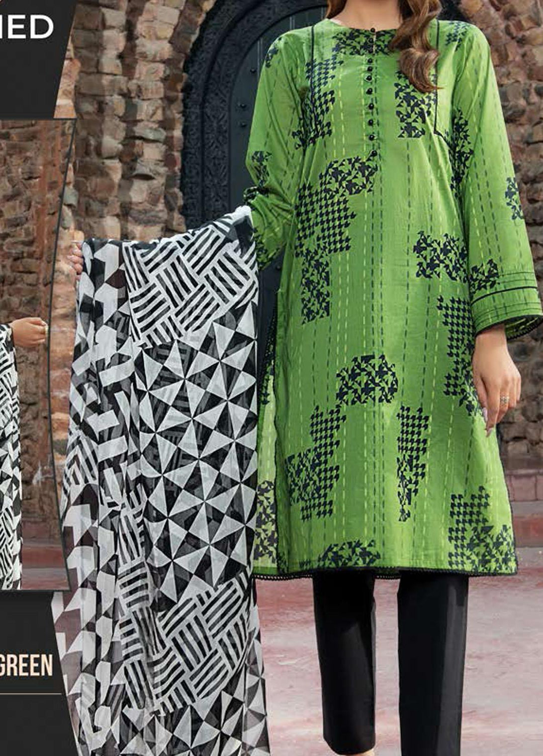 LimeLight Printed Lawn Suits Unstitched 3 Piece LL21SE U1513 Green - Summer Collection