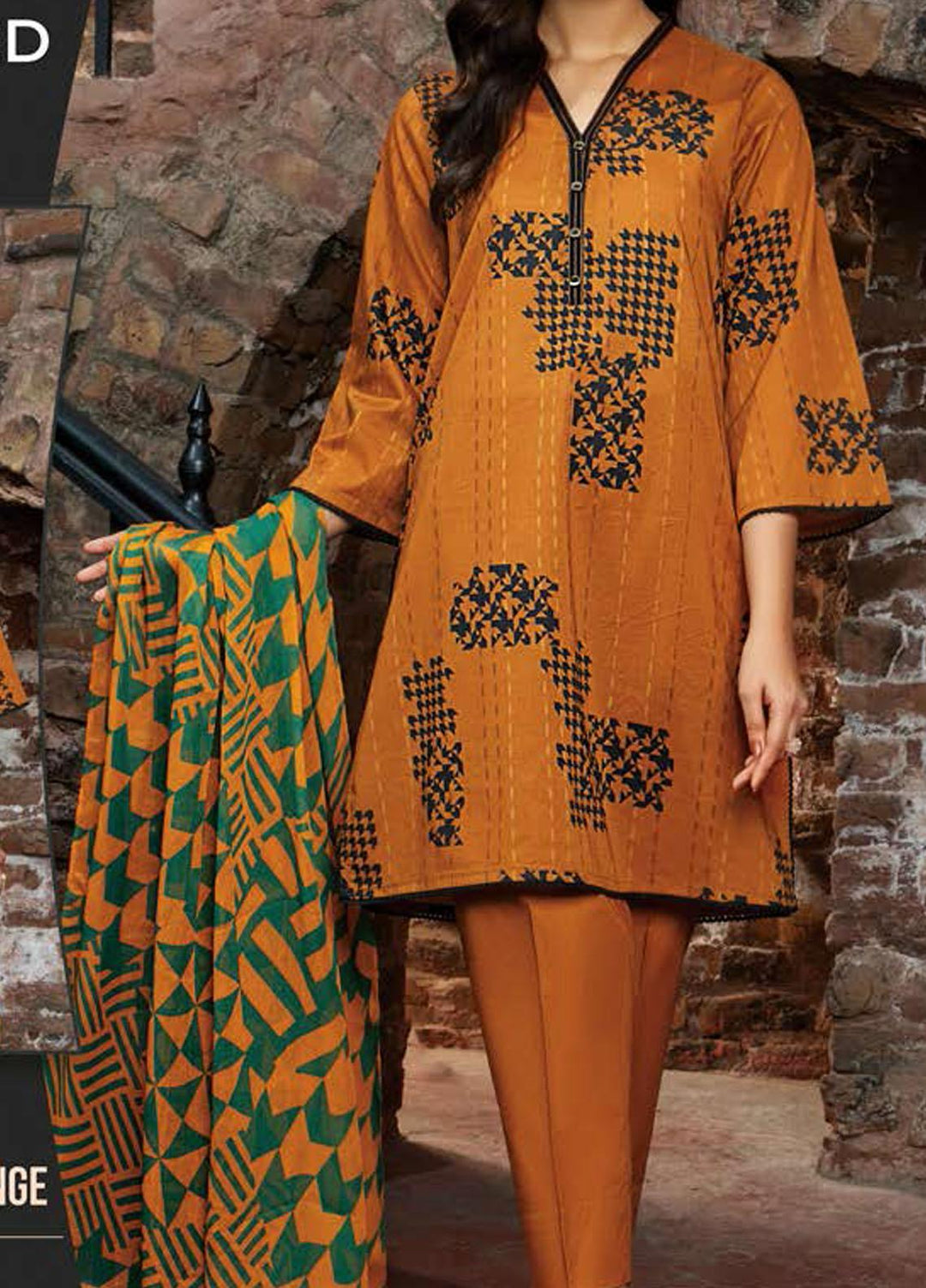 LimeLight Printed Lawn Suits Unstitched 3 Piece LL21SE U1513 Orange - Summer Collection
