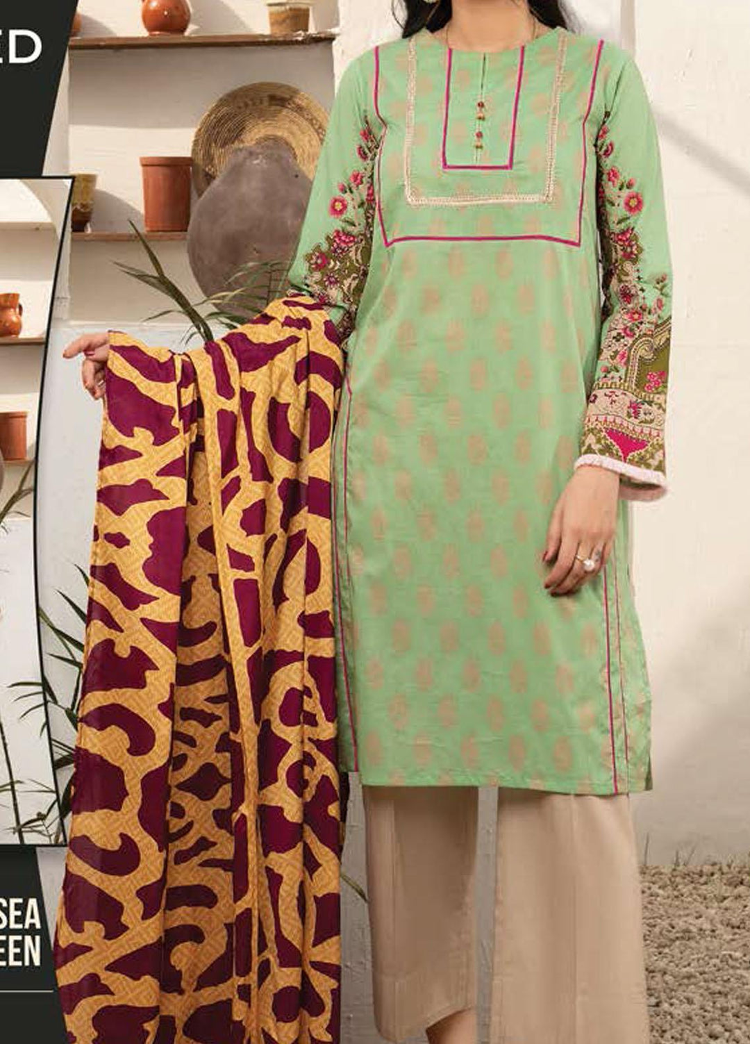 LimeLight Printed Lawn Suits Unstitched 2 Piece LL21SE U1574 Sea Green - Summer Collection