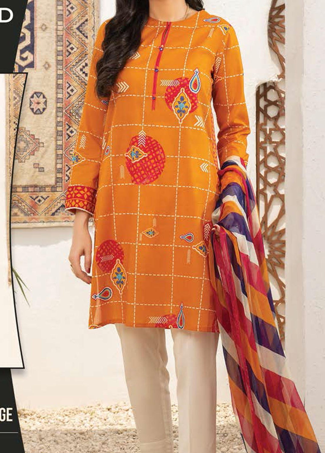 LimeLight Printed Lawn Suits Unstitched 2 Piece LL21SE U1578 Orange - Summer Collection