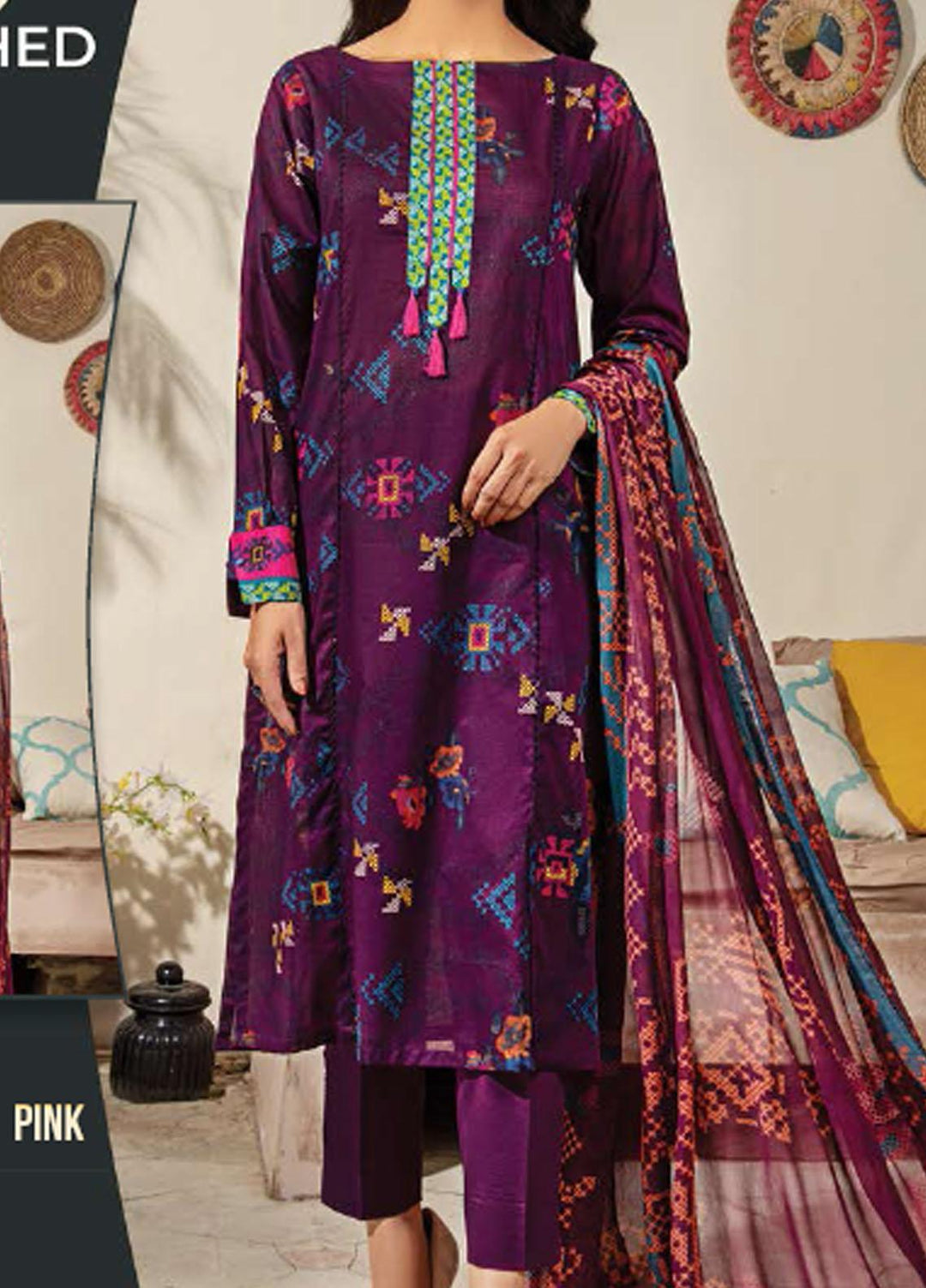 LimeLight Printed Lawn Suits Unstitched 2 Piece LL21SE U1579 Pink - Summer Collection
