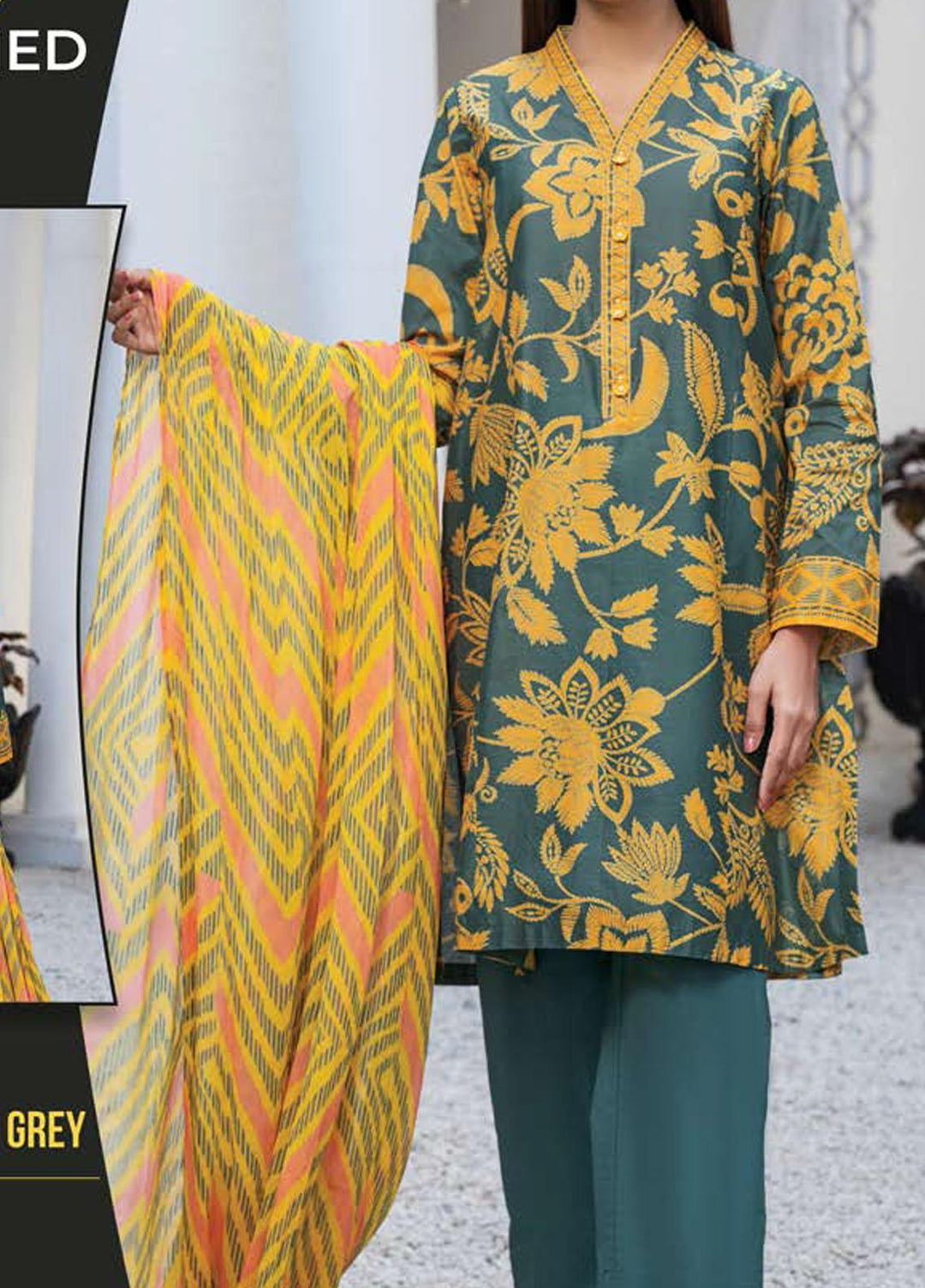 LimeLight Printed Lawn Suits Unstitched 3 Piece LL21SE U1589 Grey - Summer Collection