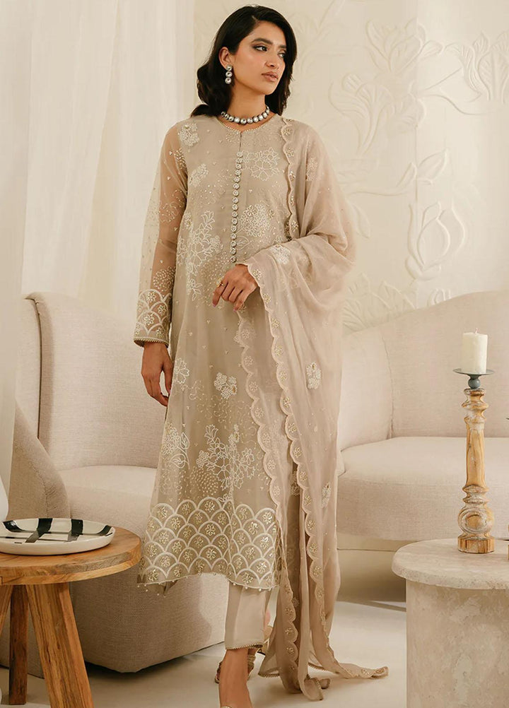 Luxe Atelier By Cross Stitch Embroidered Organza Suits Unstitched 4 Piece CS23LALU D-01 Ash Grey - Luxury Collection