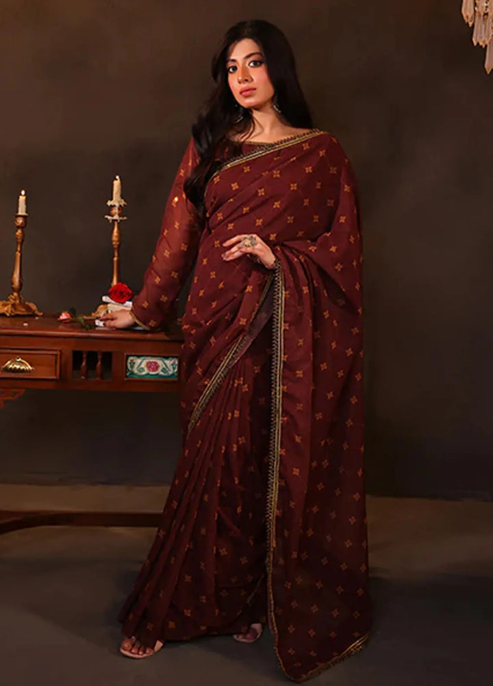 Luxe Layers by Nazmina Pret Embroidered Chiffon Saree Maroon Radiance LL-06