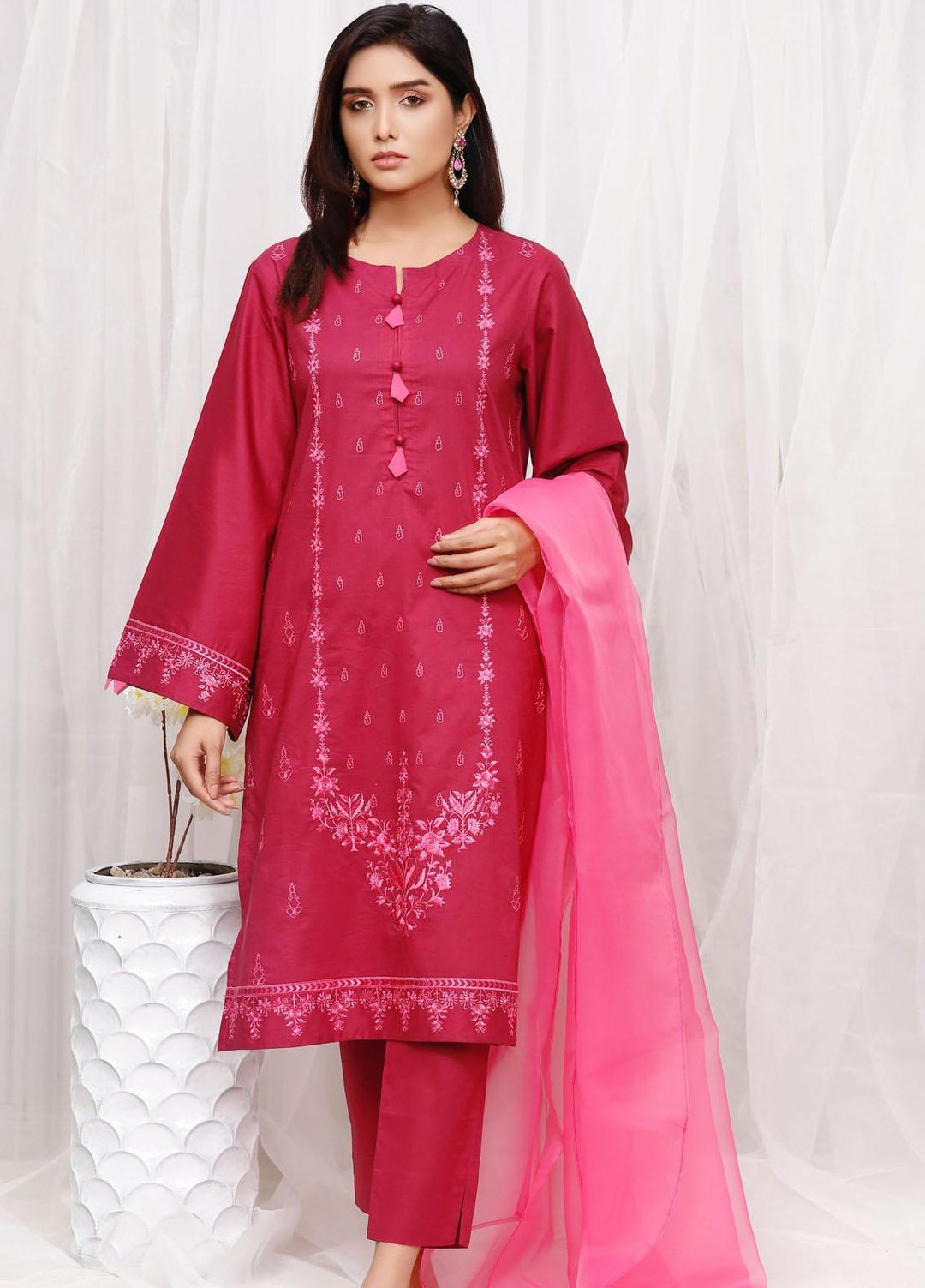 Luxeurs Casual Pret Cotton 3 Piece Suit LX22RTW Magenta
