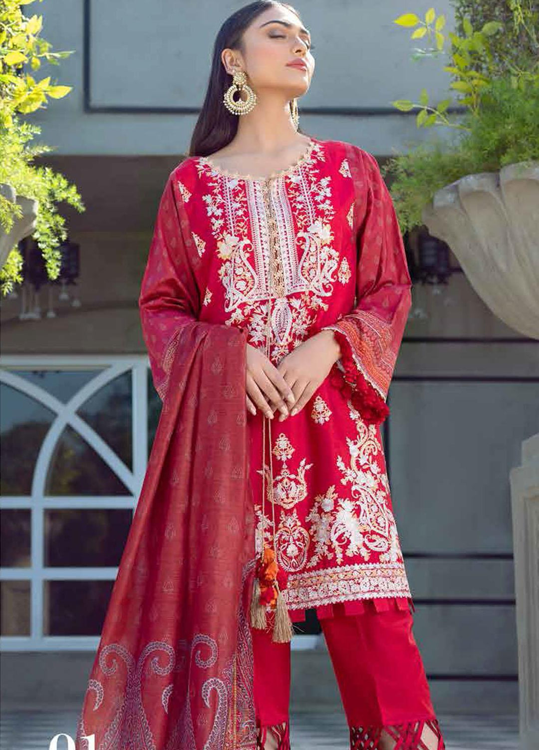 LYLA Embroidered Lawn Suits Unstitched 3 Piece LA21L D-01 - Luxury Collection