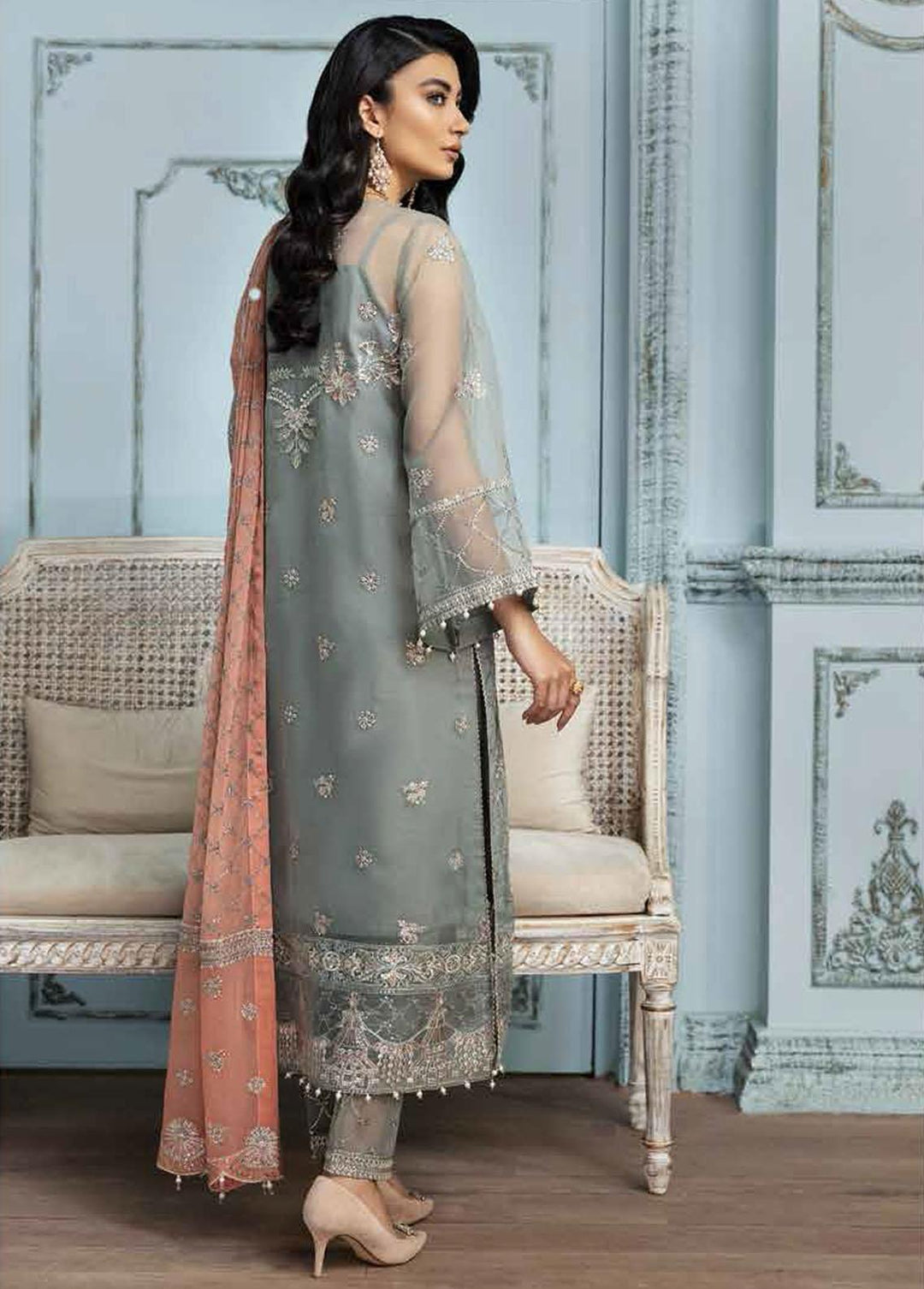 Mah-e-Ru By Alizeh Fashion Embroidered Organza Suits Unstitched 3 Piece AFB21MR 01 Zamair - Luxury Collection