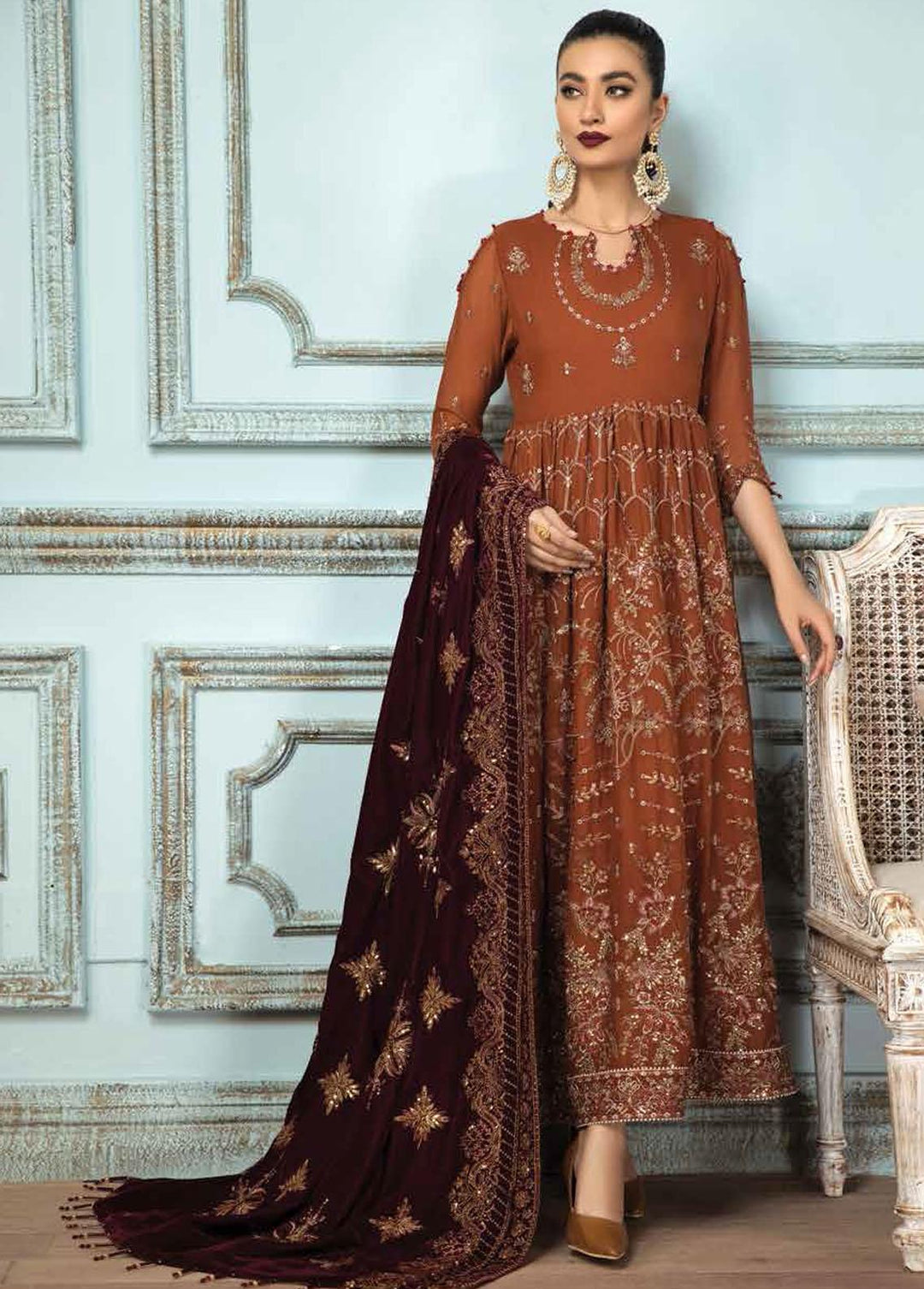 Mah-e-Ru By Alizeh Fashion Embroidered Chiffon Suits Unstitched 3 Piece AFB21MR 03 Sarang - Luxury Collection