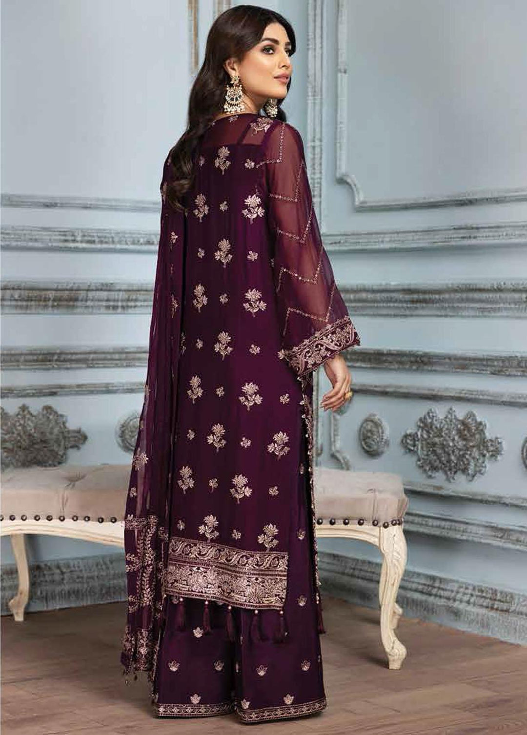 Mah-e-Ru By Alizeh Fashion Embroidered Chiffon Suits Unstitched 3 Piece AFB21MR 05 Lailomah - Luxury Collection
