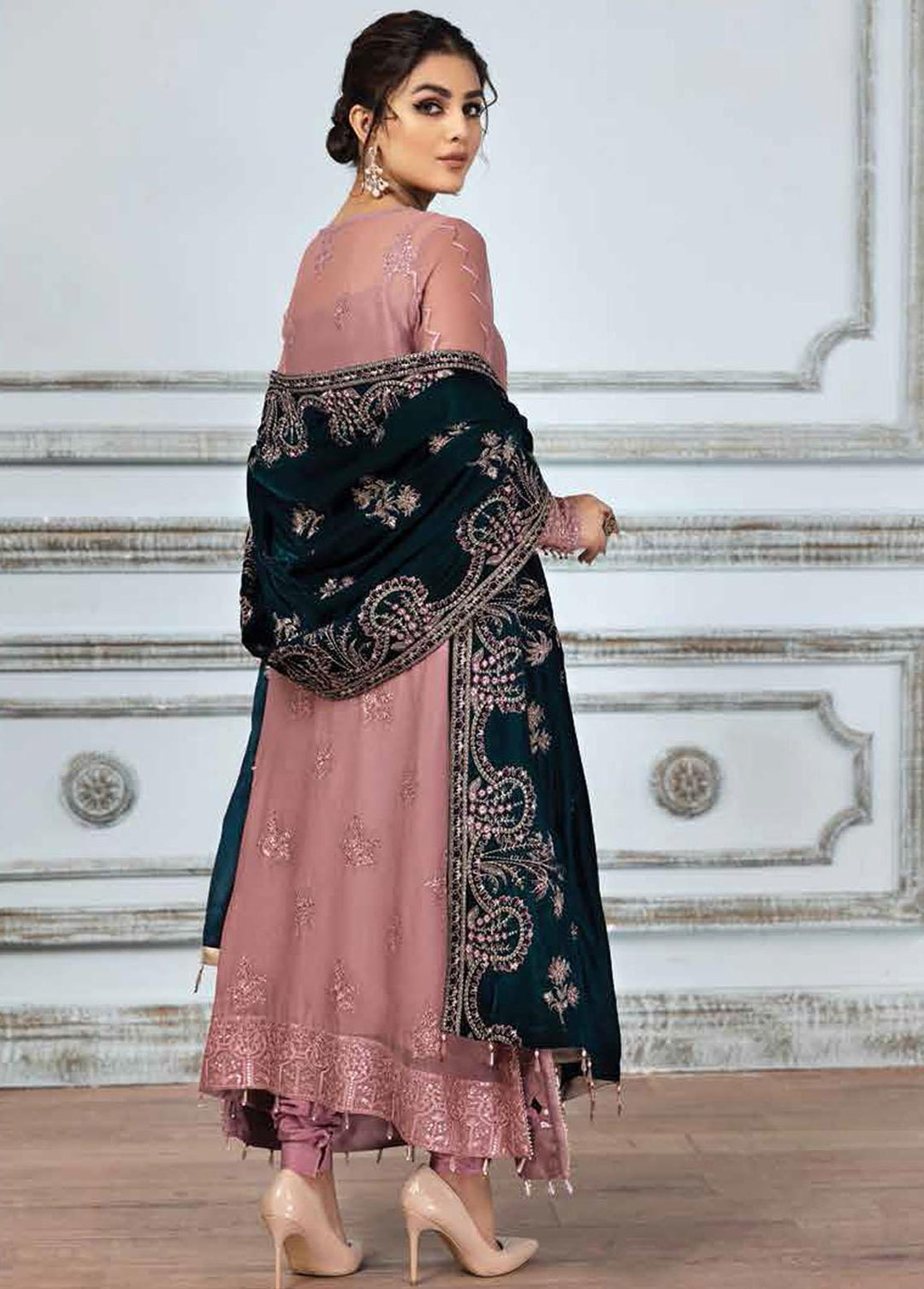 Mah-e-Ru By Alizeh Fashion Embroidered Chiffon Suits Unstitched 3 Piece AFB21MR 10 Mahogany - Luxury Collection