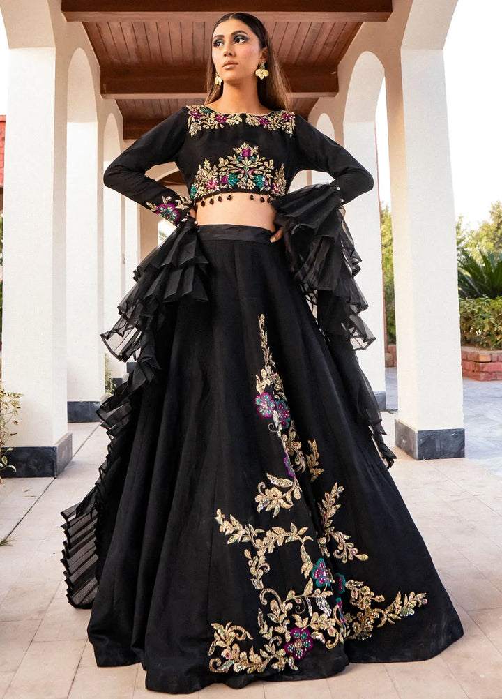 Maham Sultan Pret Embroidered Korean Silk 3 Piece Suit Black Wasl