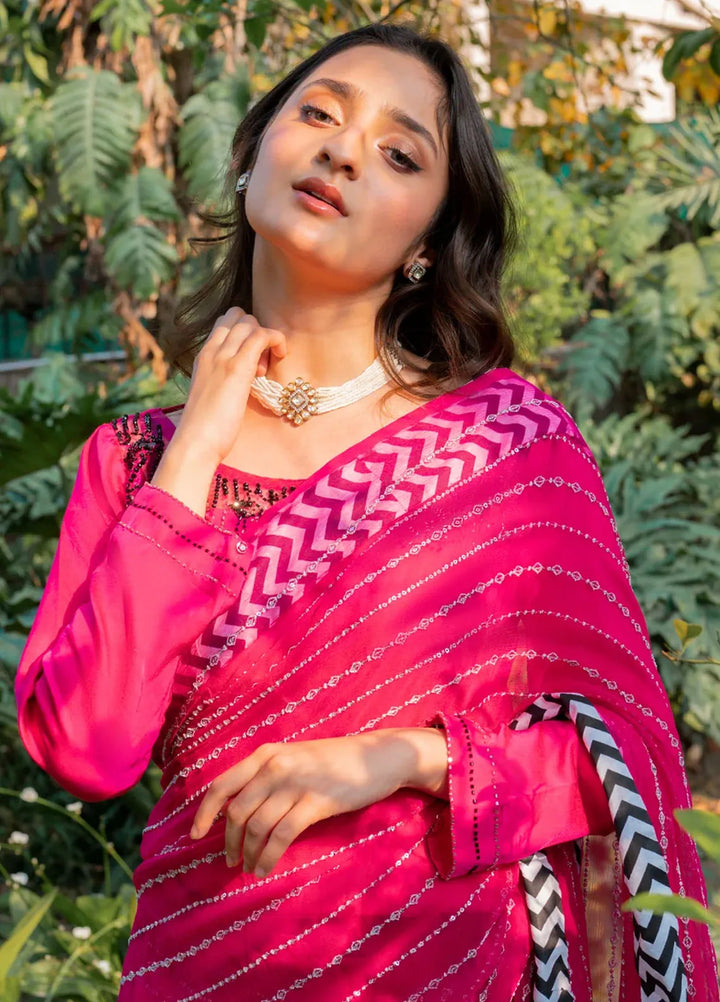 Maham Sultan Pret Embroidered Saree Gulab