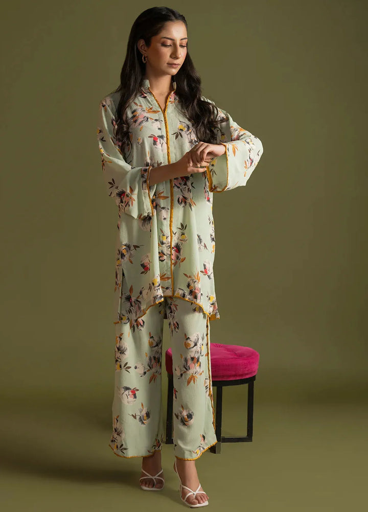 Maham Sultan Pret Printed Georgette 2 Piece Suit Mint Serenade