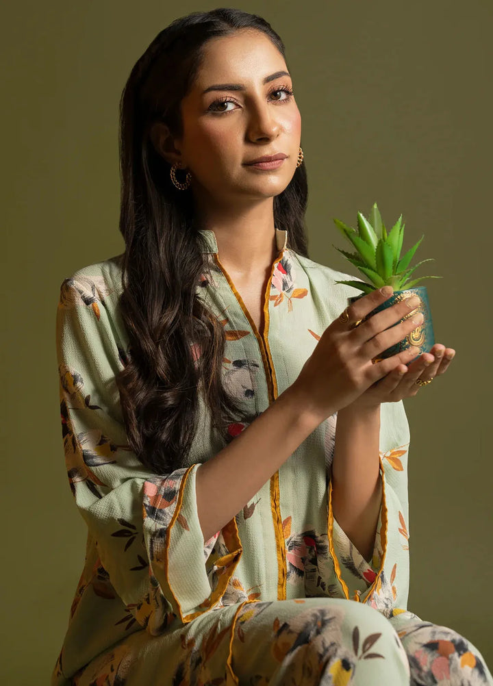 Maham Sultan Pret Printed Georgette 2 Piece Suit Mint Serenade