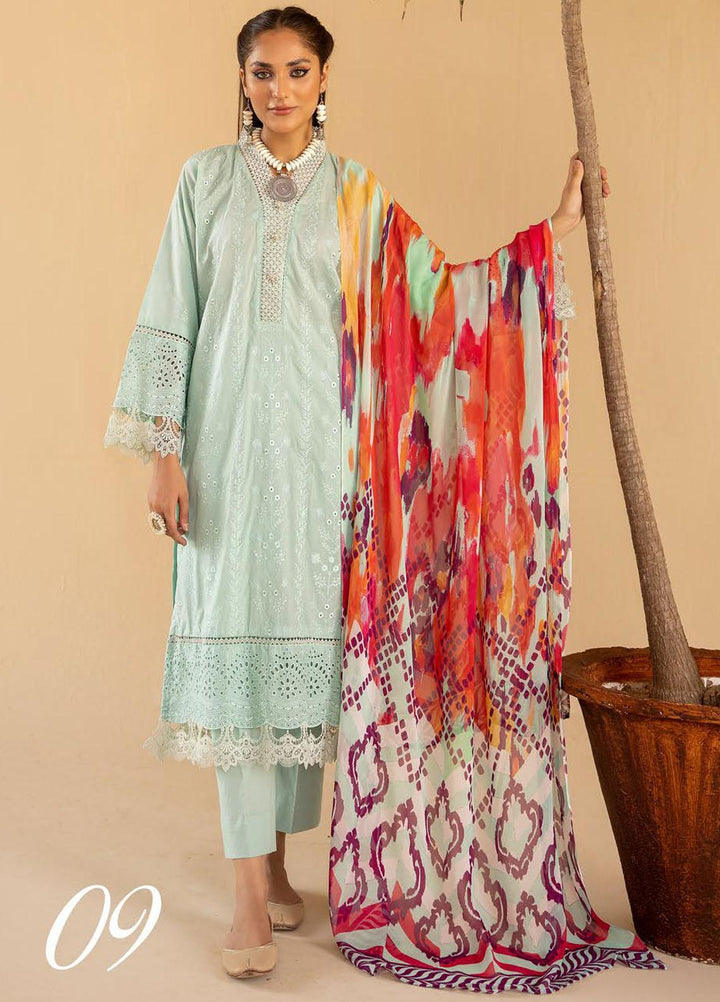 Mahees By Riaz Arts Embroidered Lawn Suits Unstitched 3 Piece RA23M-V33 D-09 - Summer Collection
