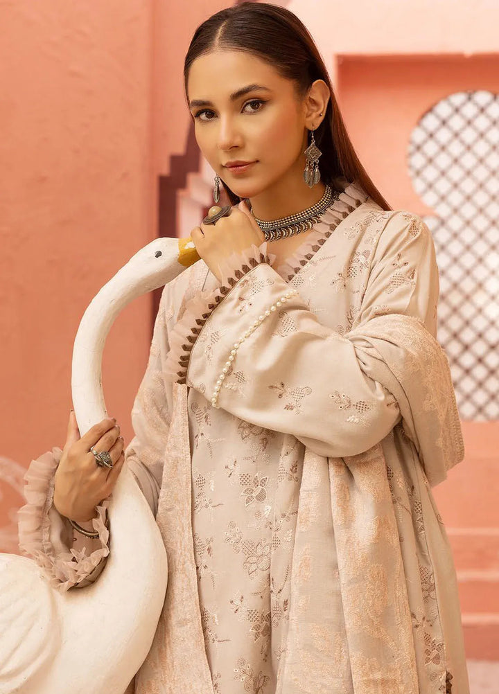 Mahees By Riaz Arts Embroidered Leather Peach Suit Unstitched 3 Piece RA24ZP D-02 - Winter Collection