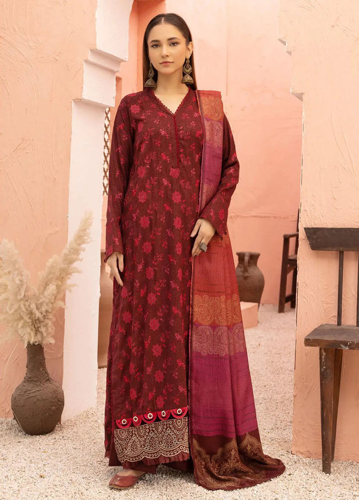 Mahees By Riaz Arts Embroidered Leather Peach Suit Unstitched 3 Piece RA24ZP D-03 - Winter Collection