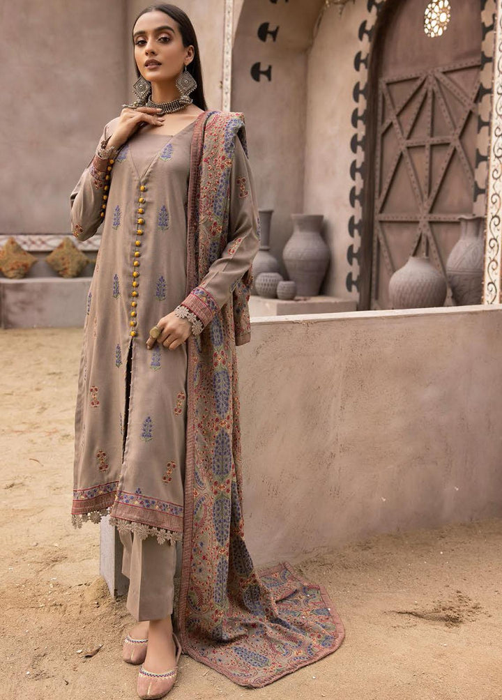 Mahees By Riaz Arts Embroidered Leather Peach Suits Unstitched 3 Piece RA22MP 03 - Winter Collection
