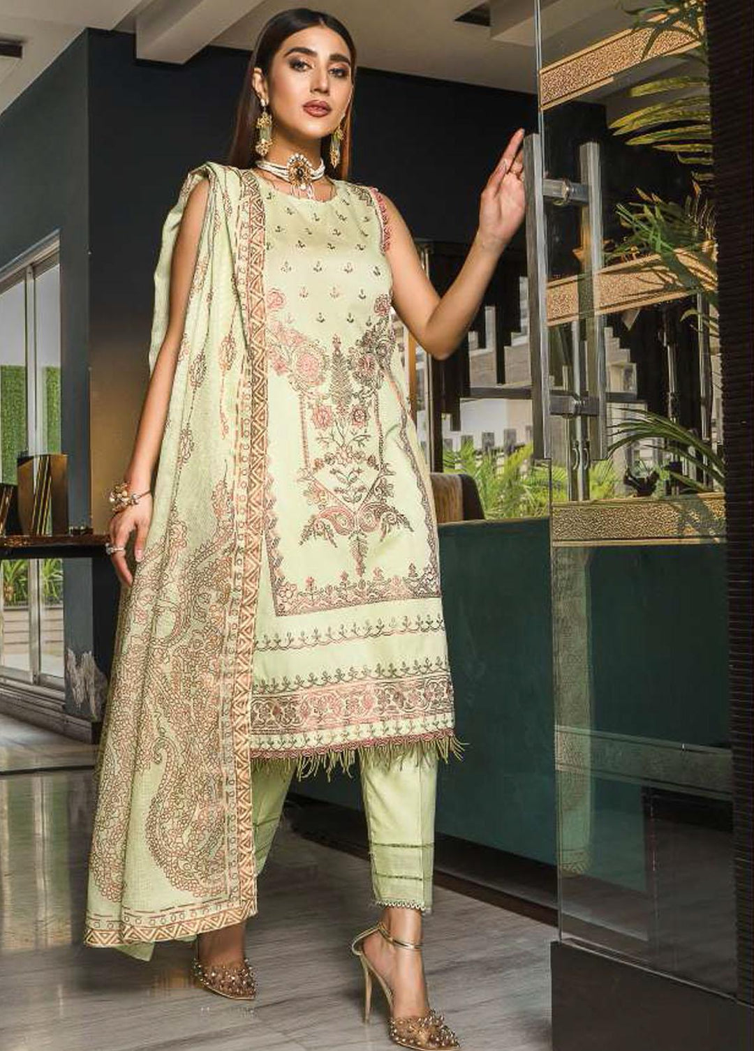 Mahru By LALA Textiles Embroidered Lawn Suits Unstitched 3 Piece LT22M 005 Fistik - Spring / Summer Collection