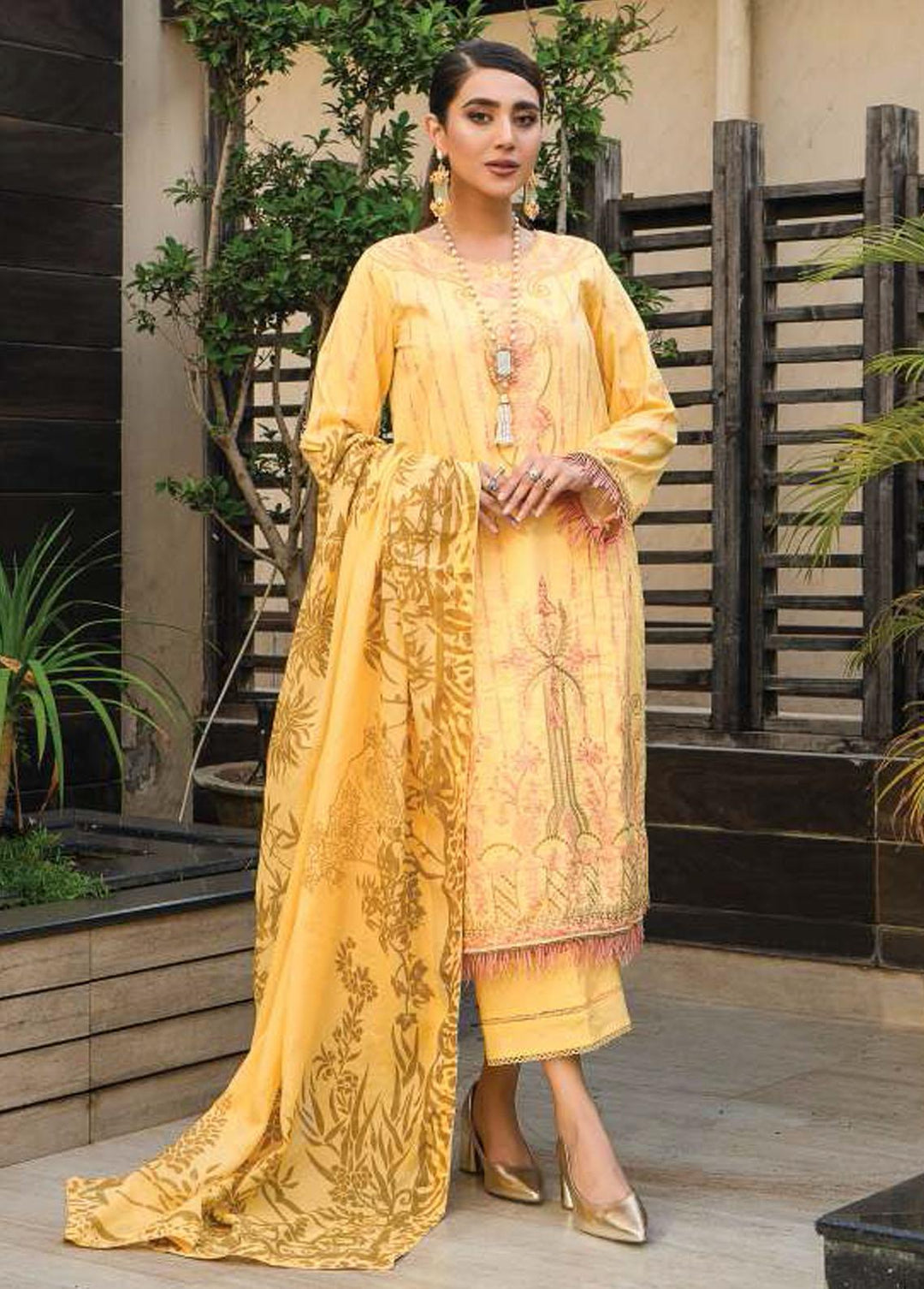 Mahru By LALA Textiles Embroidered Lawn Suits Unstitched 3 Piece LT22M 006 Mary Gold - Spring / Summer Collection