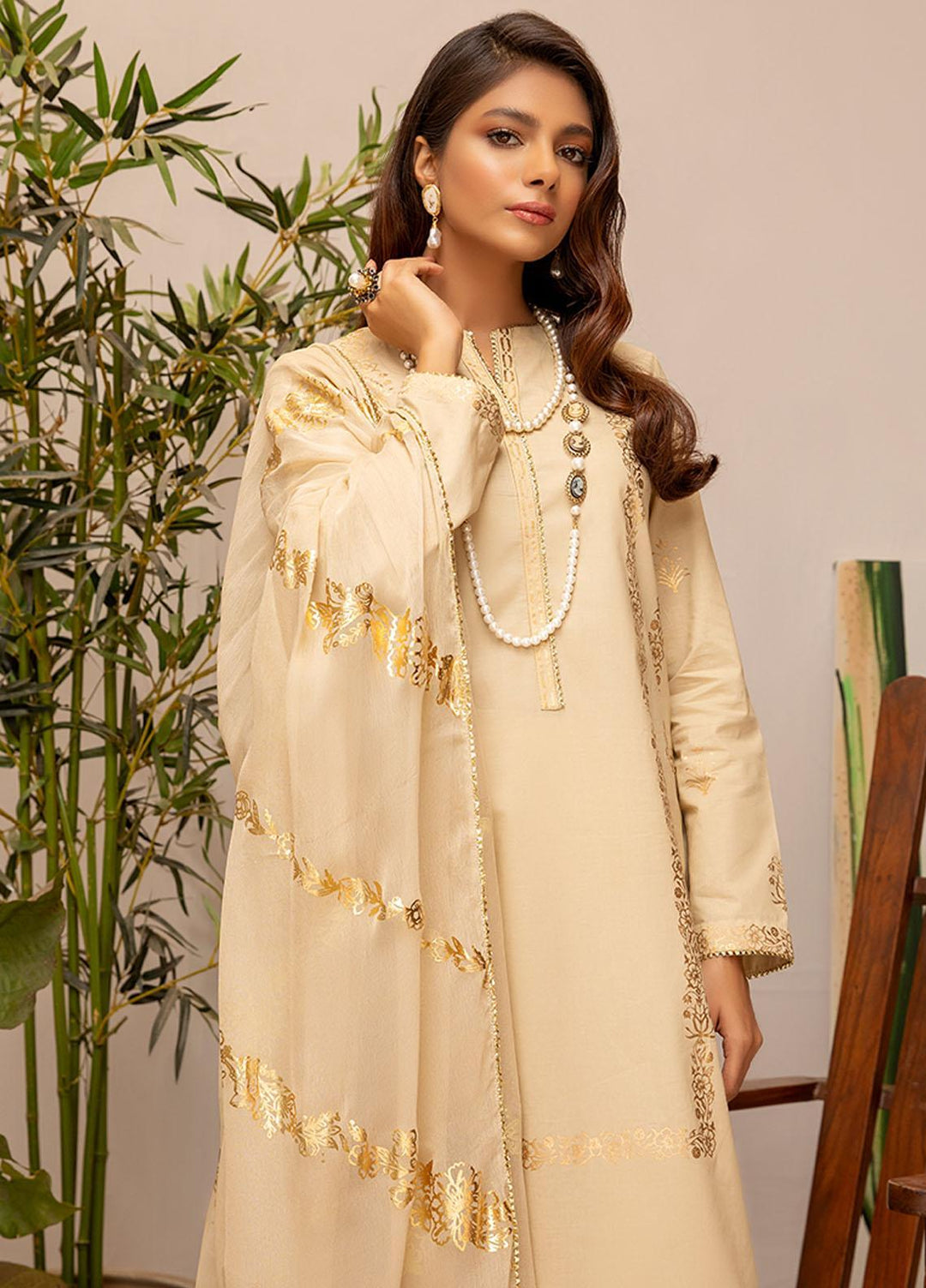 Mahum Asad Embroidered Lawn Stitched Kurtis 05 BEIGE CRUNCH